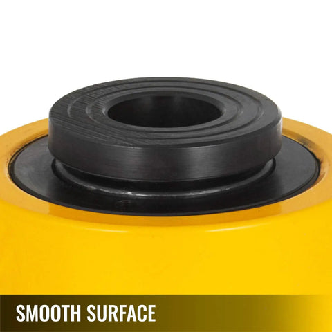 Close-up of 20T 4 Inch Hollow Hydraulic Cylinder Jack for heavy duty lifting, single acting ram, smooth steel construction surface, 100mm stroke