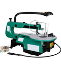 16 Inch Variable Speed Scroll Saw With Rock Solid 120W Motor And Bright Work Light, showcasing adjustable speed and flexible lamp.