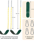 Two Pack Outdoor Swing Seats With 66 Inch Rust Resistant Heavy Duty Chains For Backyard Playground Replacement Anti Slip EVA Seats Supports Up To 330 Lb For Kids And Adults Green with secure-lock carabiners