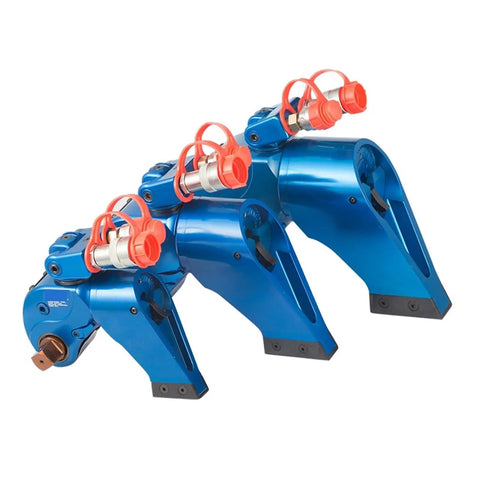 Industrial Grade Hydraulic Torque Wrench 3/4 Inch Square Drive Bolt Tightening Machine With 360 Swivel Fittings, blue steel, detailed view.