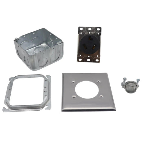 Heavy Duty Nema 10 30R Receptacle 30A Electrical Outlet Surface Mount Or Flush Install Galvanized Steel components including box and cover.
