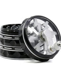 Portable 2.5 Inch Hand Crank Grinder With Clear Top Cover, Large Aluminum Alloy Manual Grinder, Foldable Handle, Durable Black Finish