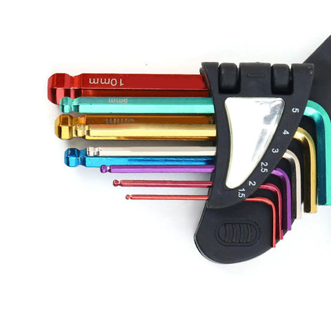 Premium Precision Metal Hex Key Kit With Extended Long Arm Handle For Tough Installations And Manufacturing Jobs That Let You Crush Any DIY Project Or Heavy Duty Work Fast Without The Frustration Of Stripping Screws Or Wasting Time. 9-piece color hex keys