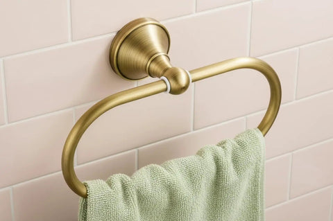 Oval Towel Ring Brushed Bronze Antique Brass Finish Wall Mounted Hand Towel Holder for Bathroom with green towel