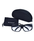 Real Deal Co2 Laser Safety Glasses For 9000 To 11000Nm Waves Offering OD 5 Plus Eye Protection And Lightweight Black Frames in a protective case and pouch.