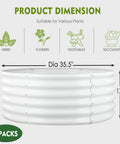 Two Pack Round Galvanized Raised Garden Bed Kit 3 By 3 By 1.5 Feet Open Bottom Outdoor Planter dimensions with plant icons
