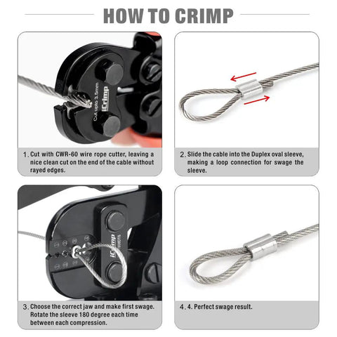 Bench Mounted Swaging Tool For Crimping Aluminum Wire Rope End Sleeves And Oval Duplex Sleeves 3/64 In To 1/8 In instructions