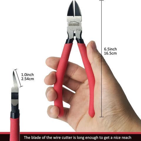 6 Inch Flush Cut Wire Cutters Set 5 Pack With Non Slip Handles, Spring Loaded Diagonal Cutting Pliers in hand