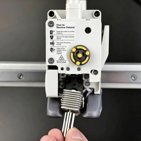 Removing hotend from Heavy Duty Bambu Lab A1 And A1 Mini Extruder Unit Replacement for maintenance and upgrades.