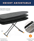 Height adjustable ironing board with locked feet design and Extra Thick Heavy Duty Ironing Board Cover And Pad With Four Layers Nonstick Surface Scorch And Stain Resistant 15 By 54 Inches Elastic Edge With Three Fasteners Includes Bonus Protective Scorch Mesh Cloth