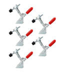 Heavy Duty Quick Release Clamp Jig Set 5 Pcs M5x46mm with galvanized iron and plastic tips, front view, GH101A style