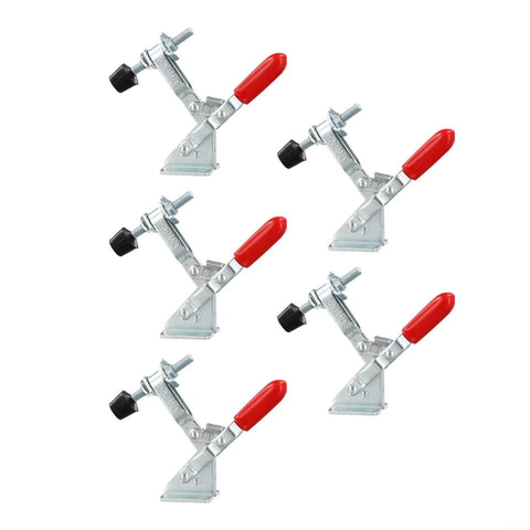 Heavy Duty Quick Release Clamp Jig Set 5 Pcs M5x46mm with galvanized iron and plastic tips, front view, GH101A style