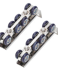 Beefy Eight Wheel Door Track Pulley System Heavy Duty Sliding Door Hardware With Zinc Alloy And Cold Rolled Steel Easy Install Rugged Hanging Wheel Kit For Home Office And Commercial Use Measures 13 X 3.5 X 2.2 Cm, two units side view