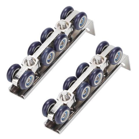 Beefy Eight Wheel Door Track Pulley System Heavy Duty Sliding Door Hardware With Zinc Alloy And Cold Rolled Steel Easy Install Rugged Hanging Wheel Kit For Home Office And Commercial Use Measures 13 X 3.5 X 2.2 Cm, two units side view