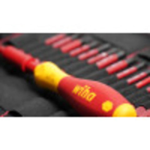 Insulated SoftFinish SlimLine 19 Piece Blade Set With Ergonomic Handle displayed in case with multiple bits visible