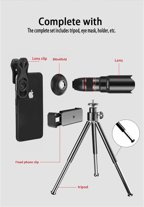 22X Portable Monocular Telescope For Adults With Dual Focus And Low Light Includes Phone Tripod And Smartphone Adapter components