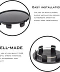 Top Tier Heavy Duty Wheel Center Hub Caps Snapping Design For Cars Suvs And Trucks Sleek Matte Black Abs Plastic Rim Covers top view and underside details.