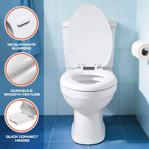 Premium Soft Cushioned Elongated White Toilet Seat Featuring Butter Smooth Slow Close Lid And Drop Dead Simple Quick Release Hinges For Effortless Cleaning And Ultimate Comfort