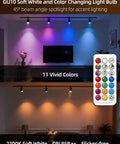 Color Changing GU10 RGB LED Bulb 12 Colors, 5W Dimmable, Remote Pack of 4 with remote and color variations in living room