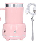 Electric Coffee Mug Warmer And Ice Cold Chiller With Dual Mode Temp Control Aluminum Desktop Heated Coaster USB Powered Drink Stand Keep Your Sip Fresh For The Daily Grind Pink with USB cable and spoon.