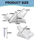 Twenty Piece Set Of White Shelf Support Pins And Replacement Brackets With Self Tapping Screws For Wardrobe Organizers and Adjustable Shelving Units That Are Hella Durable and A Total Game Changer For Quick Upgrades and Knocking Out Clutter At Home, showing product size and dimensions.