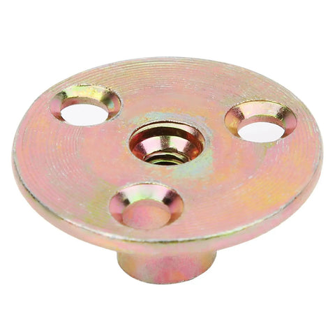 Three Hole Flange Nut T Nut Tee For Furniture Fixing, Heavy Duty Galvanized Iron Round Base Connector, side view