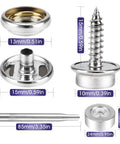 Marine Grade Stainless Steel Canvas Snap Kit With 150 Pc Heavy Duty Fasteners And 2 Pc Setting Tools for upholstery, featuring various snap sizes.