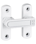 White Barn Door Latches With Adjustable 0 To 7 Millimeters Height For Flawless Gap Alignment and a sleek white design.