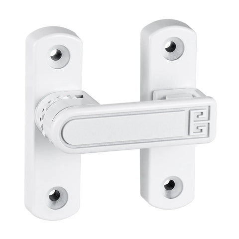 White Barn Door Latches With Adjustable 0 To 7 Millimeters Height For Flawless Gap Alignment and a sleek white design.