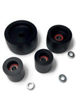 Killer Delrin Wheel Set Slaps Onto Your 2X72 Belt Grinder With A Rock Solid 4 Inch Drive And Five Eighths Inch Bore containing four wheels.