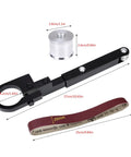 Heavy Duty Grinder To Belt Sander Converter For Fine Sanding And Trimming Metal Wood Deburr Tool Compatible With 100 Angle Grinder precise attachment with dimensions.