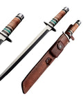 Hand Forged Short Sword With Sharp Tanto Blade, Custom Handmade Katana Steel Blade In D2 Steel with brown leather sheath