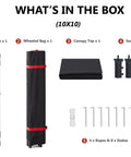 Contents of Pop Up Canopy Shelter For Outdoor Patio, Easy One Person Setup In Minutes, Heavy Duty Frame, Portable 10x10 Ft Tent