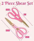 All Purpose Kitchen Shears 2 Piece Set With Premium Stainless Steel Blades And Soft Grip Handles In Pink For Cutting Meat Poultry Fish Pizza Cardboard String And Kitchen Packaging, 8"
