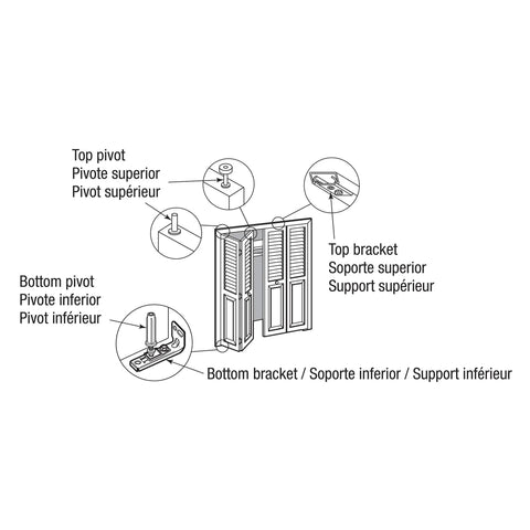 Diagram of Bi-Fold Door Hardware Repair Kit With Top And Bottom Brackets Pivots And Guide Wheel For One Inch To One And Three Eighths Inch Thick Doors Up To Fifty Lbs Zinc Finish DIY Friendly Closet Door Fix