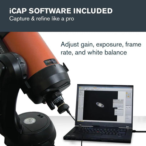 Dope 20 MP Solar System Camera With AR2020 Back Illuminated Sensor connected to telescope and laptop for imaging