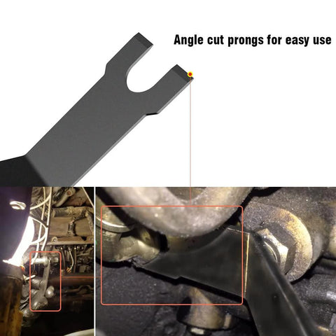 High Pressure Oil Pump HPOP Quick Disconnect Tool For Ford Powerstroke 6.0L 7.3L showing prongs and tool in use on engine parts.