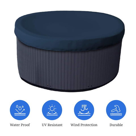 Round Hot Tub Cover For 90 Inch Spa, Waterproof UV Resistant Outdoor Protector With Elastic Hem shown on a tub
