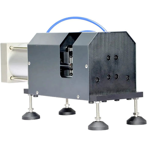 Heavy Duty Pneumatic Cable Cutter And Metal Wire Cutting Machine With Adjustable Length Design for Efficiently Trimming Thick Cables Up To 120 Square Lines Using Low Air Consumption Valve System, side view showing construction details.