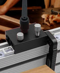 Heavy Duty Aluminum Miter Track Stop With Slick Glide Slider And Lock Tight Pin For Saw Table Conversion and precision adjustment.