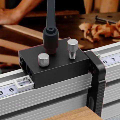 Heavy Duty Aluminum Miter Track Stop With Slick Glide Slider And Lock Tight Pin For Saw Table Conversion and precision adjustment.