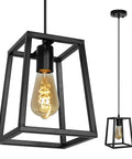 Industrial Farmhouse Pendant Light For Kitchen Island And Dining Room 1 Light Modern Lantern Ceiling Fixture In Black Metal Open Geometric Frame