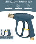 High Pressure Washer Gun 3000 PSI Max Short Spray Wand with brass and stainless steel inner body, trigger safety lock visible
