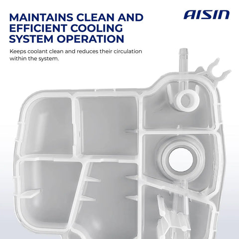 Durable Aftermarket Coolant Reservoir Tank With Temp Sensor And Leak Free Pressure Cap top view, white plastic, designed for efficient cooling.