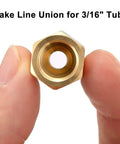 Close-up of Brake Line Fitting Kit For 3/16 Inch Tube Inverted Flare Unions, 10 Brass Fittings, 3/8-24 UNF Threads, SAE Automotive Unions