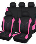 Universal Car Seat Covers Full Set For Front Seats And Rear Bench With Mesh Splicing Polyester Fabric Black With Pink Accent