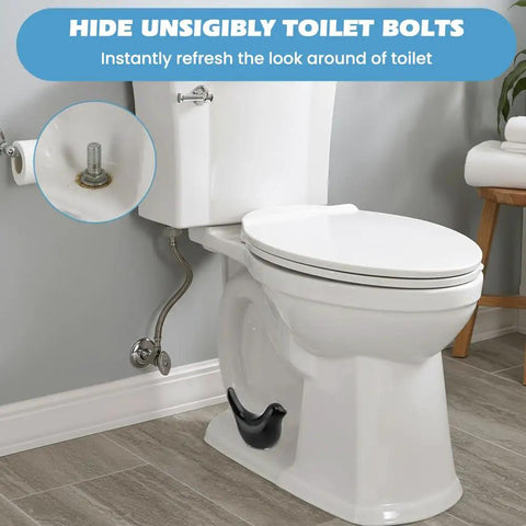 2 Pack Ceramic Bird Toilet Bolt Covers Straight Up Hide Rusty Floor Screws Smooth As Butter While Boosting Your Bathroom Vibes With Fly Decorative Screw Caps And Chic Home Fixtures in a bathroom setting.