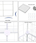Concave design and connectors of Six Cube Wire Storage Organizer With Metal Grid Shelves, Modular Cube Units for Home and Office.