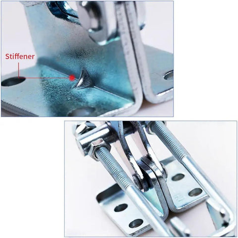 Heavy Duty Horizontal Clamp With Quick Release, 277kg Capacity, Pro Grade Clamping Tool For Woodworking, Carpentry And Welding, Steel And Rubber Construction, 85 Degree Opening, Smooth Lever Action, steel bracket close-up