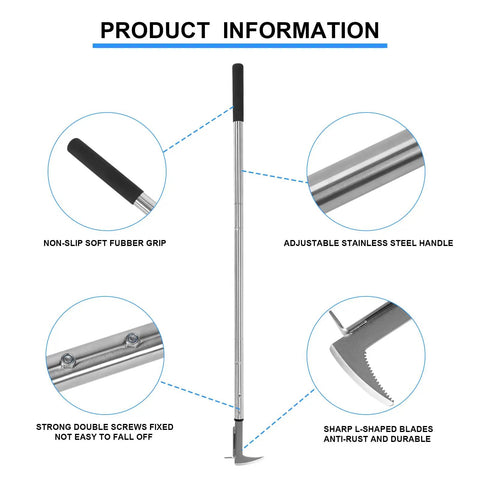 Go To Crevice Weeder With Long Handle For Sidewalk Cracks Stainless Steel Manual Weed Puller details including grip and blade